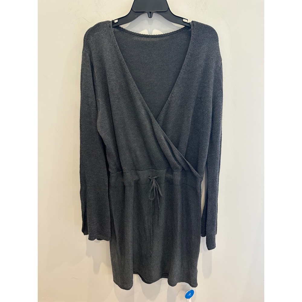 Cupshe Charcoal Grey Knit Faux Wrap V-Neck Dress Long Sleeve XL NWT